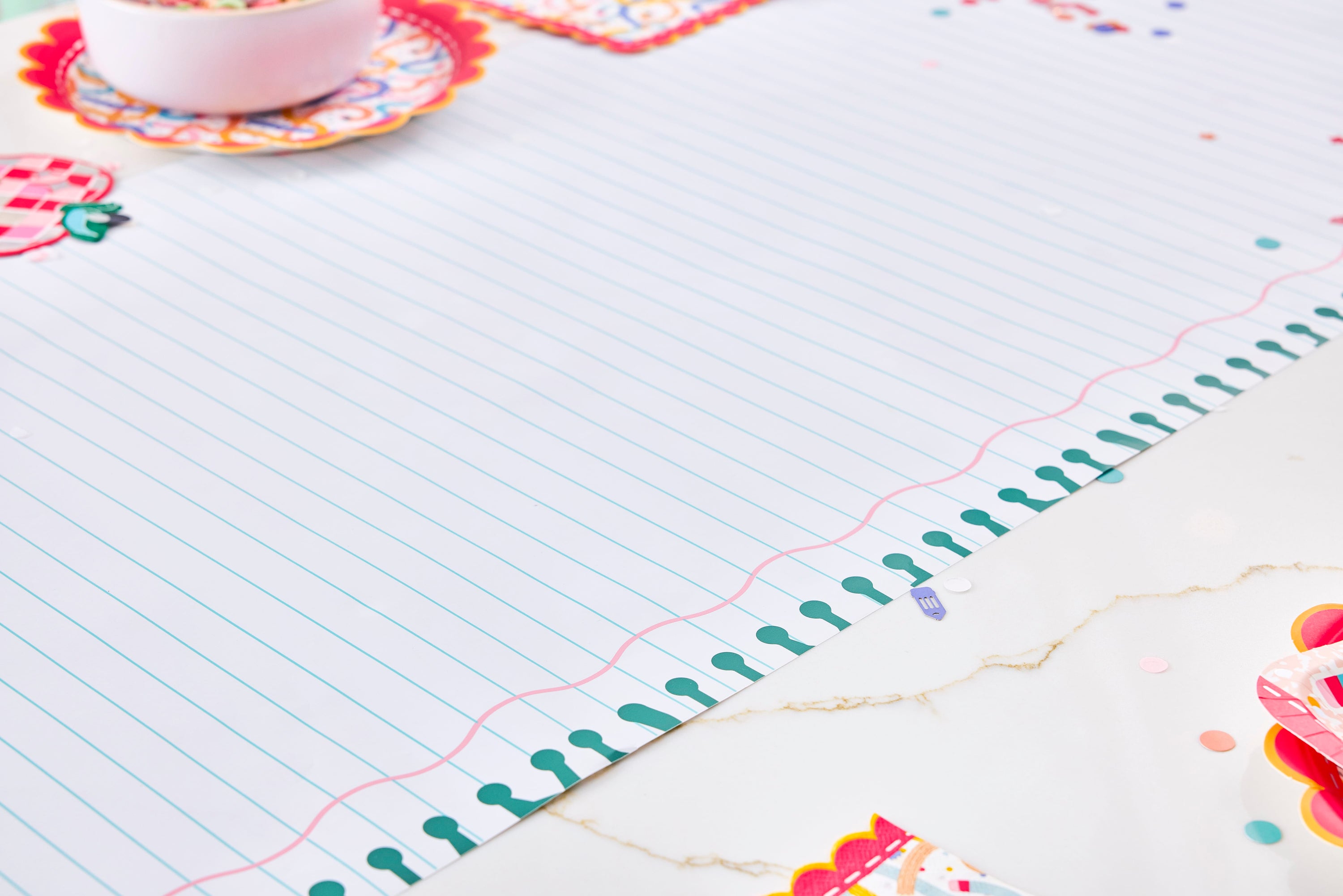 Notebook Paper Table Runner with Customizable Stickers