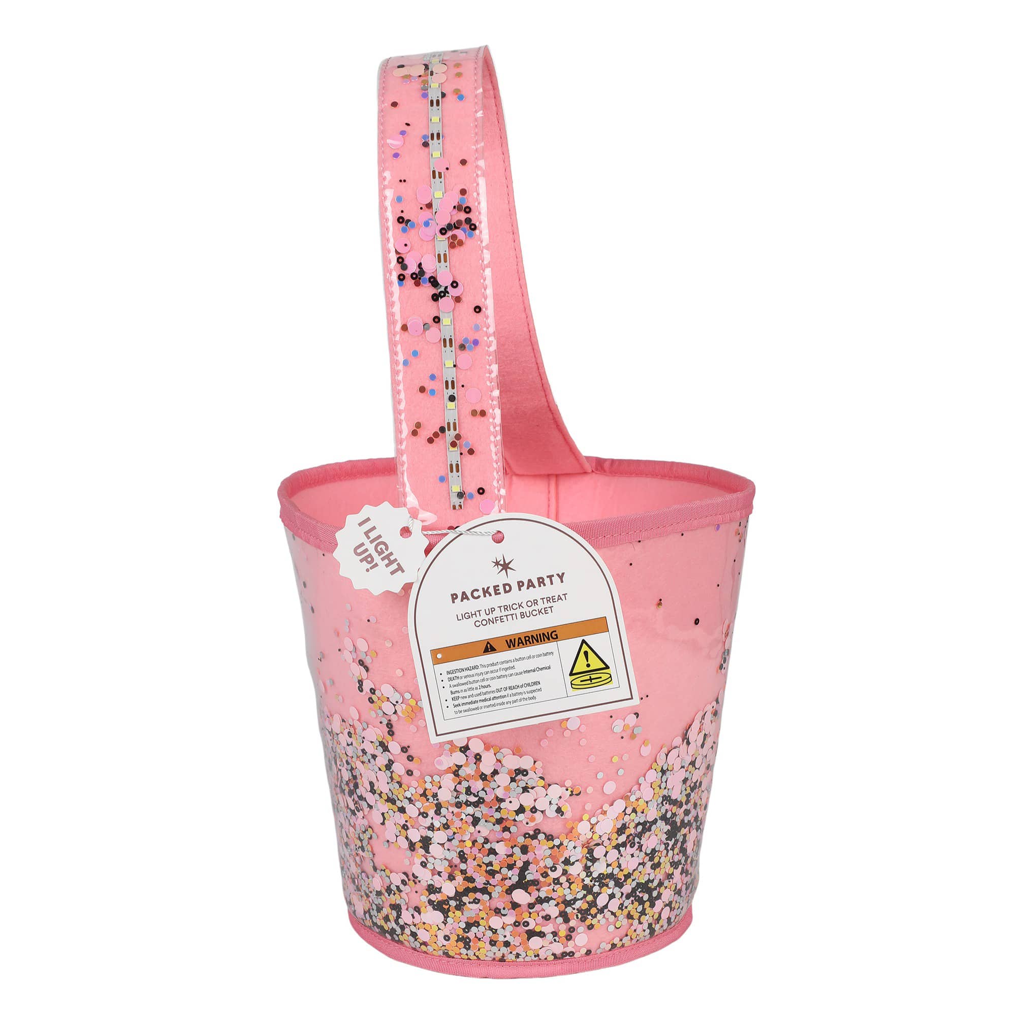 *Light Up* Confetti Trick-or-Treat Pink Halloween Candy Bucket