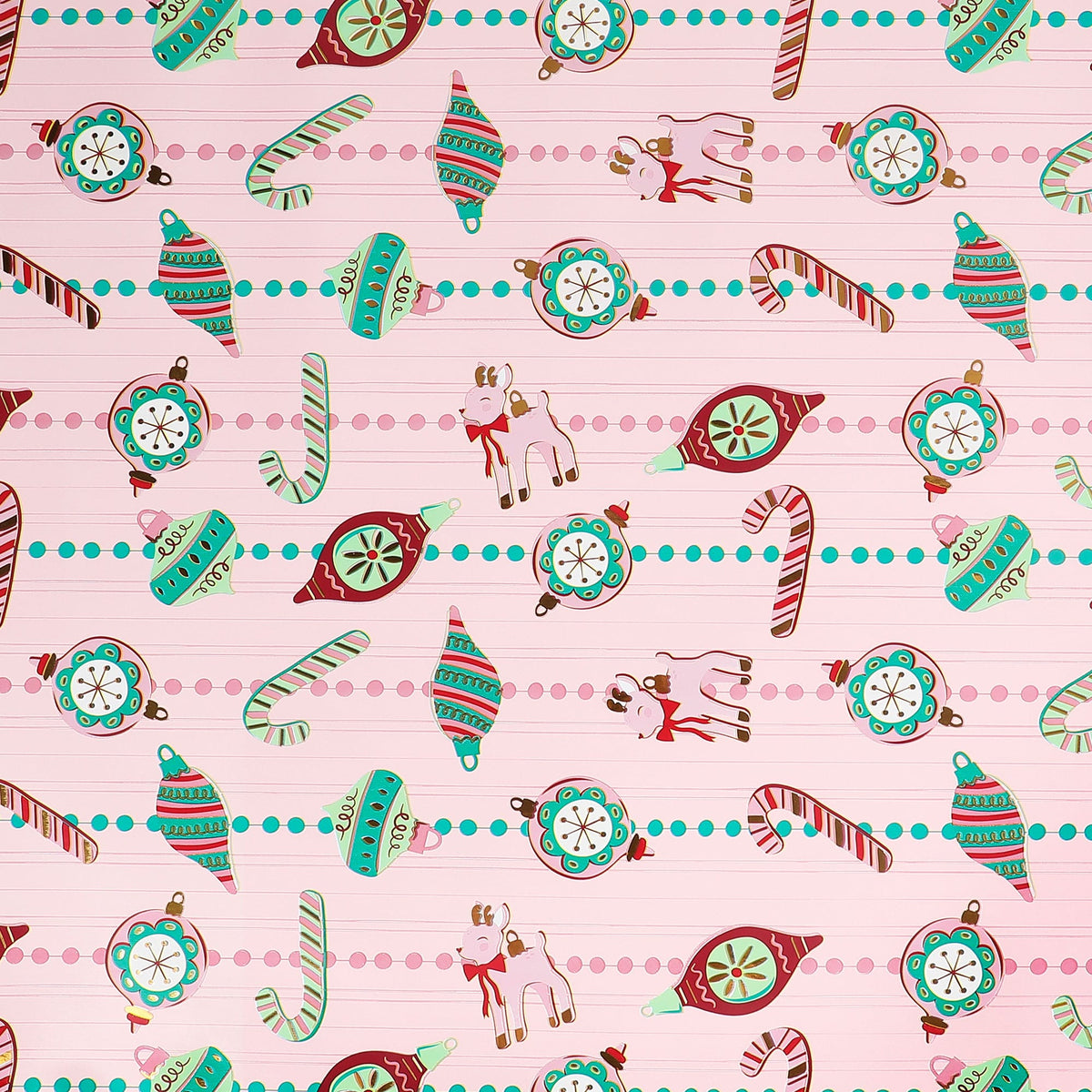 Pink Vintage Christmas Paper Table Runner (25 ft, cut to fit)