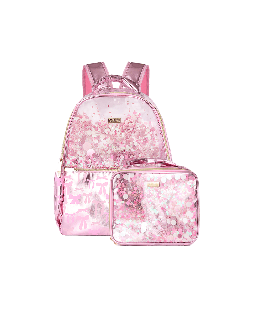 Pink Confetti Bows Backpack and Lunchbox Bundle