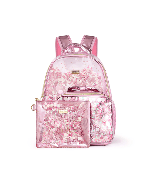 Pink Confetti Bows Backpack Bundle (Backpack, Lunchbox & Pouch)