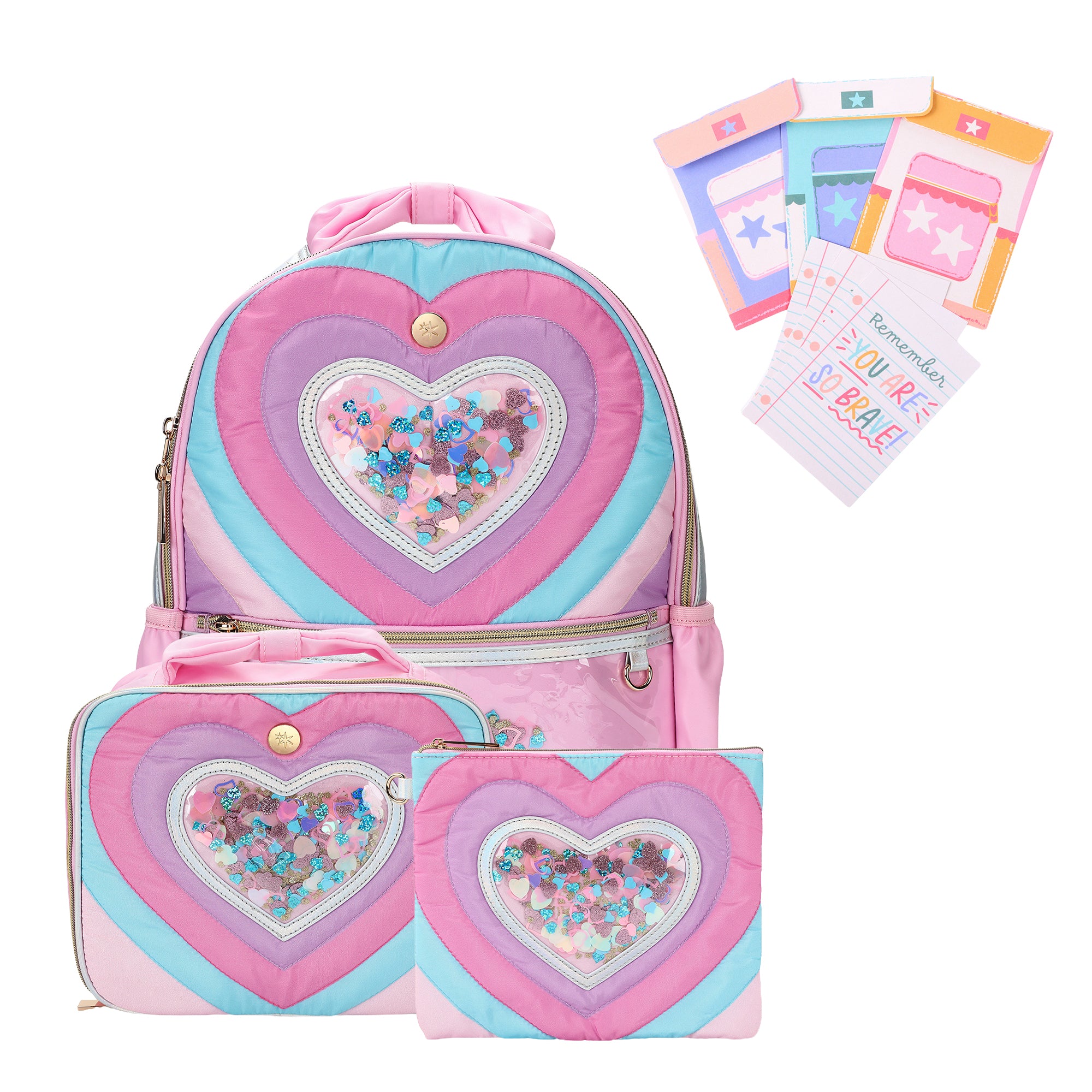Quilted Confetti Heart Ultimate Backpack Bundle (Backpack, Lunchbox, Pouch & Notes)
