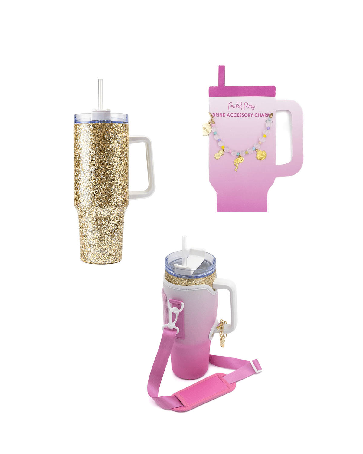 Stainless Steel Gold Tumbler & Accessories Set