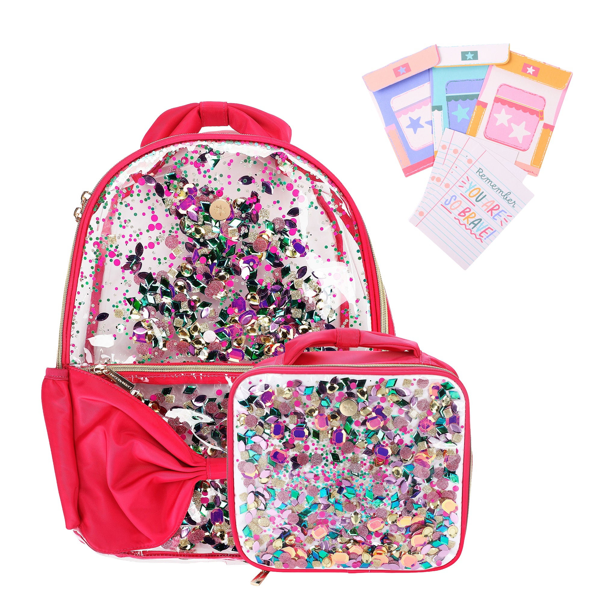 Bow & Jewel Confetti Clear Backpack Bundle (Backpack, Lunchbox & Notes)