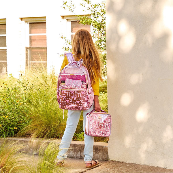 Pink Confetti Bows Backpack and Lunchbox Bundle
