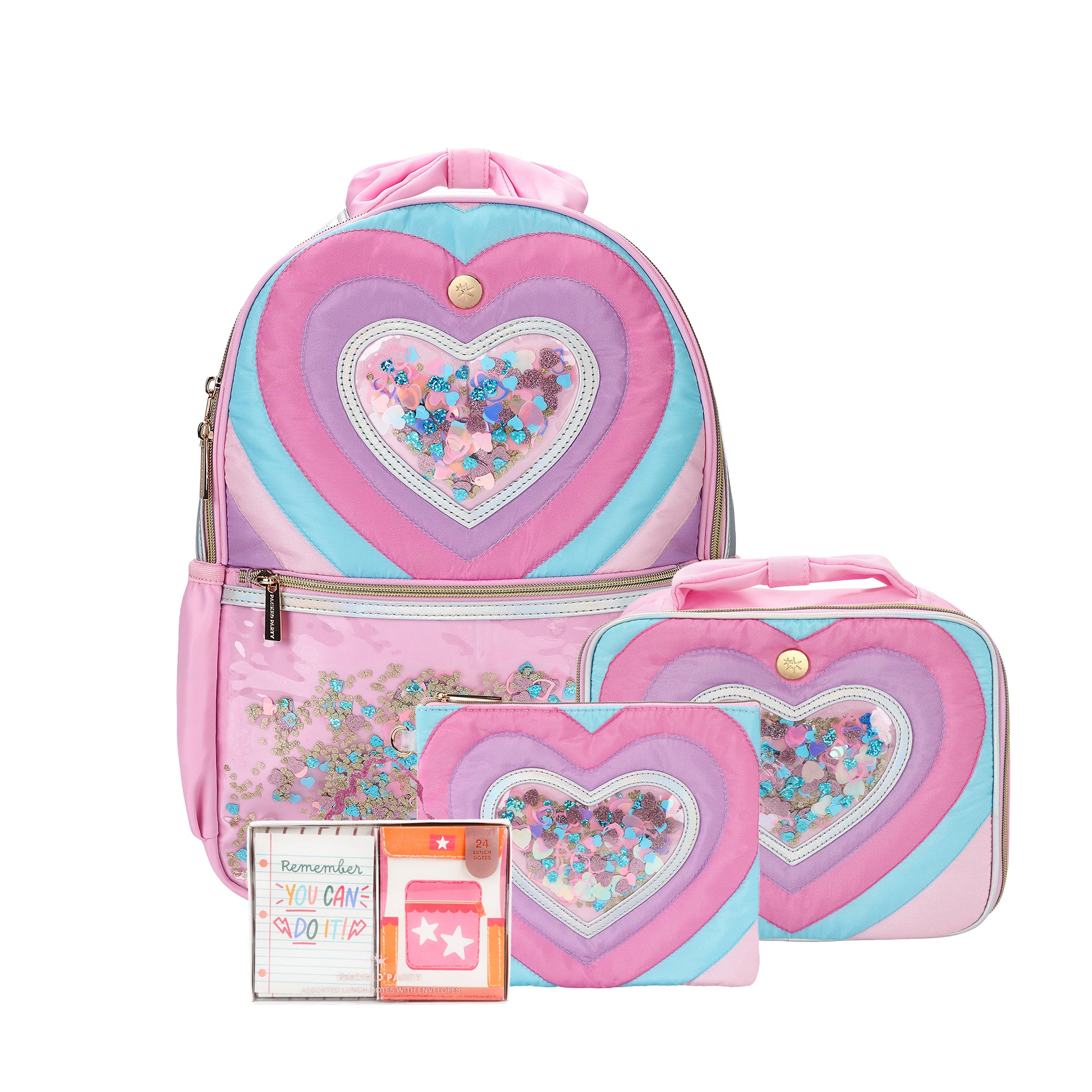 Quilted Confetti Heart Ultimate Backpack Bundle (Backpack, Lunchbox, Pouch & Notes)