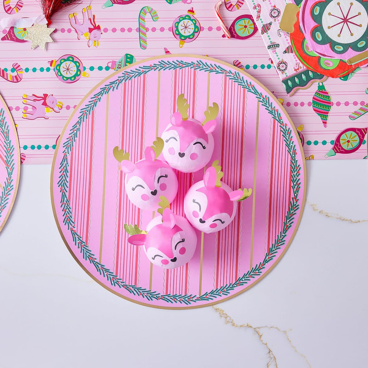 Pink Christmas Reindeer Surprise Balls