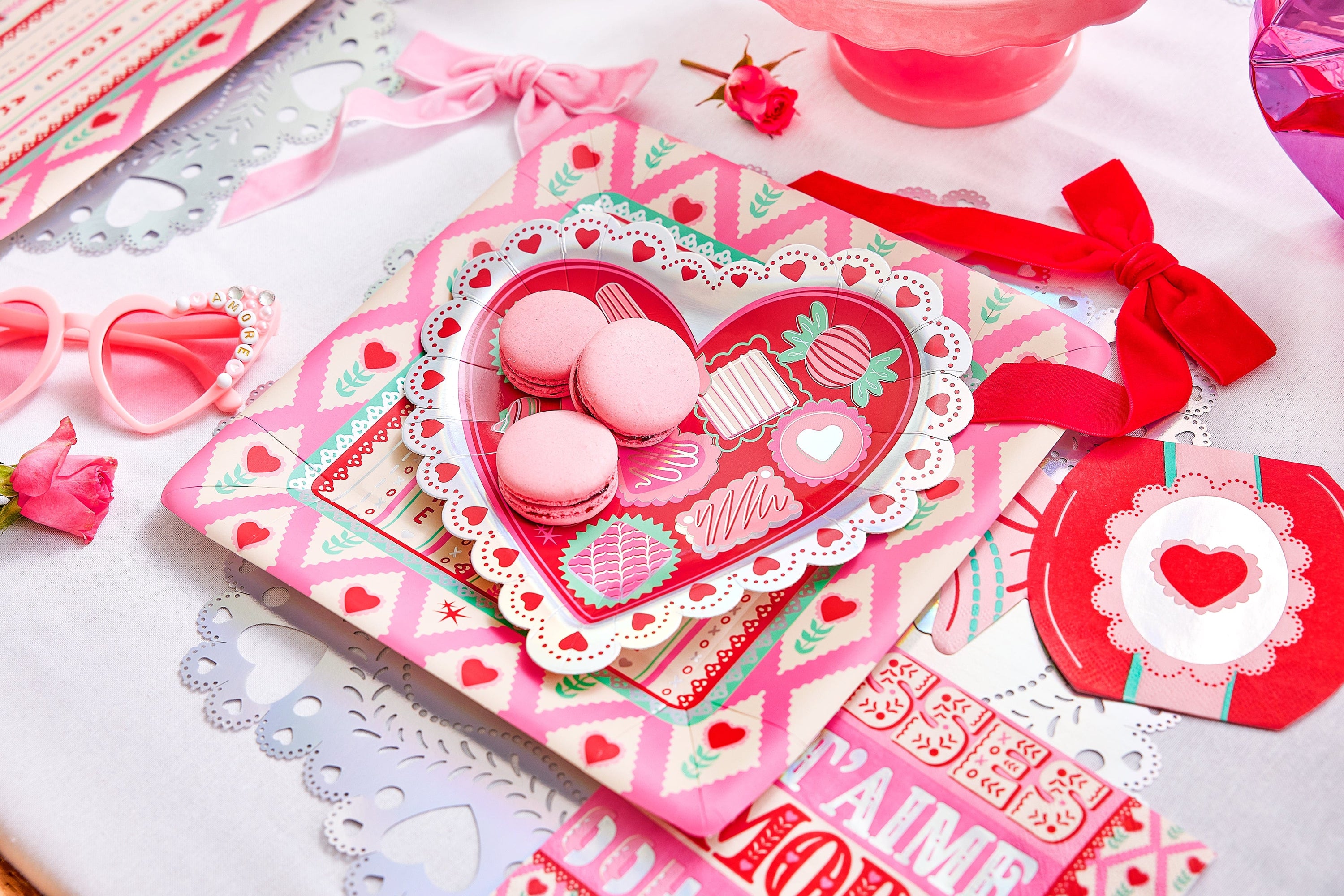 Pink & Red Velvet Clip-on Bow Set (5 count)