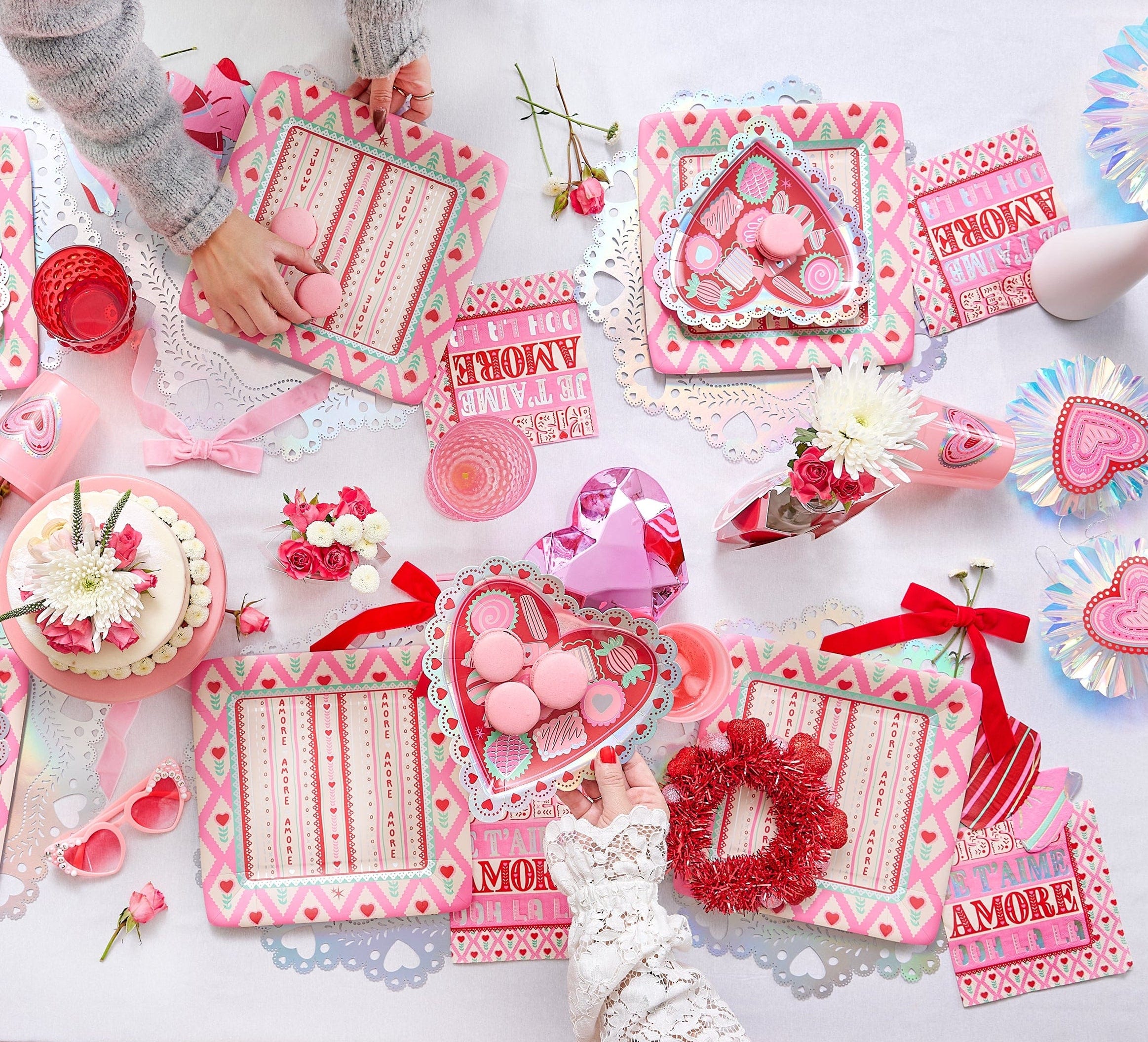 Pink & Red Velvet Clip-on Bow Set (5 count)