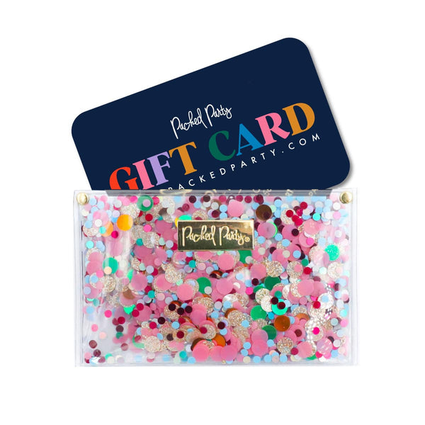 Packed Party gift card in a sparkly card holder