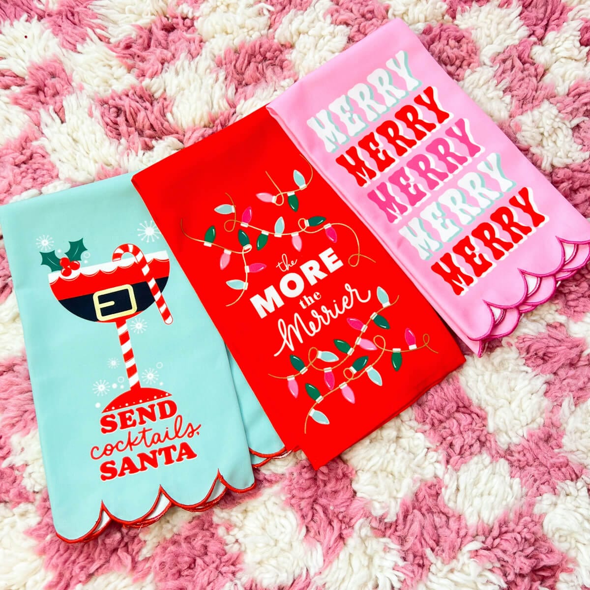 Merry Merry Merry, The More the Merrier, and Send Cocktails, Santa tea towels