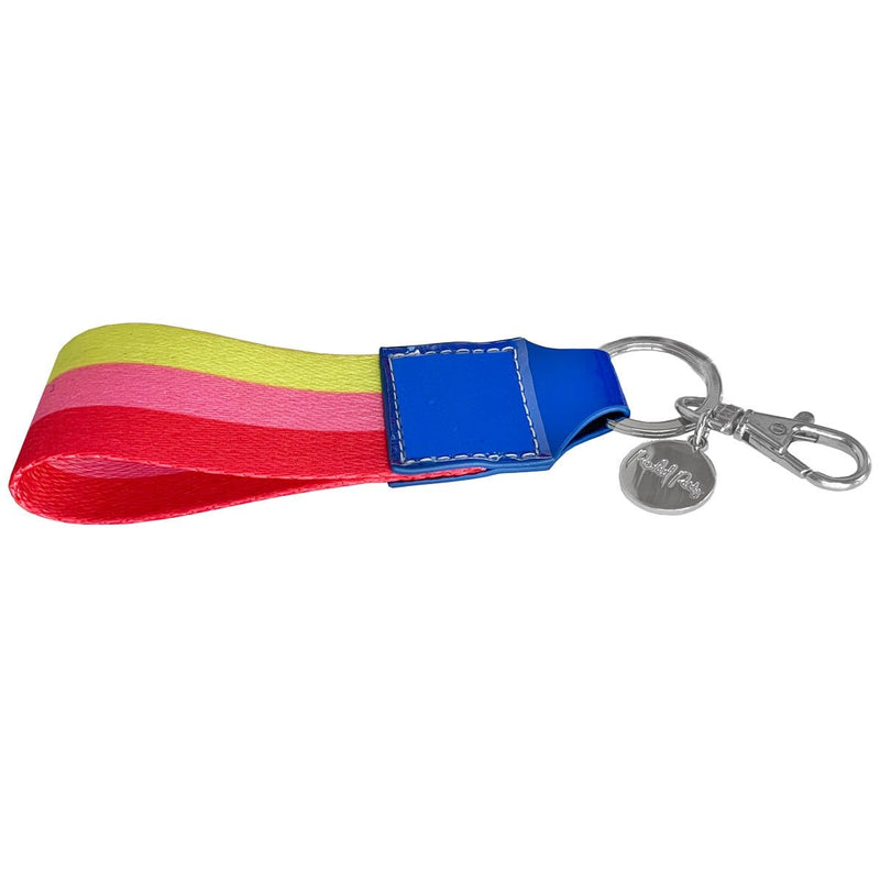 Red, pink, yellow, and blue keychain.