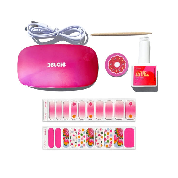 Packed Party Nail kit with pink and colorful gel wraps