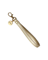 Leather key chain holder, gold hand strap.