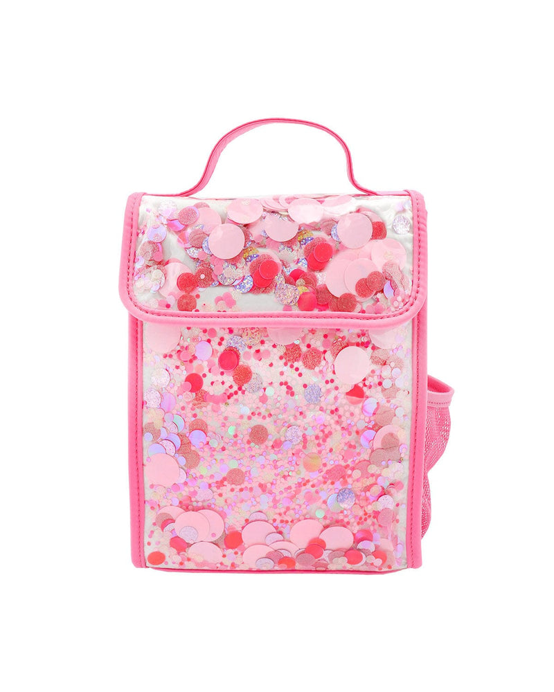 Pink confetti lunch box with mesh pocket
