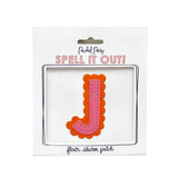 Pink and orange scalloped letter J sticker.